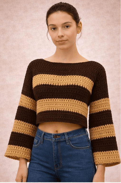 Handmade Crochet Long Sleeve Crop Top