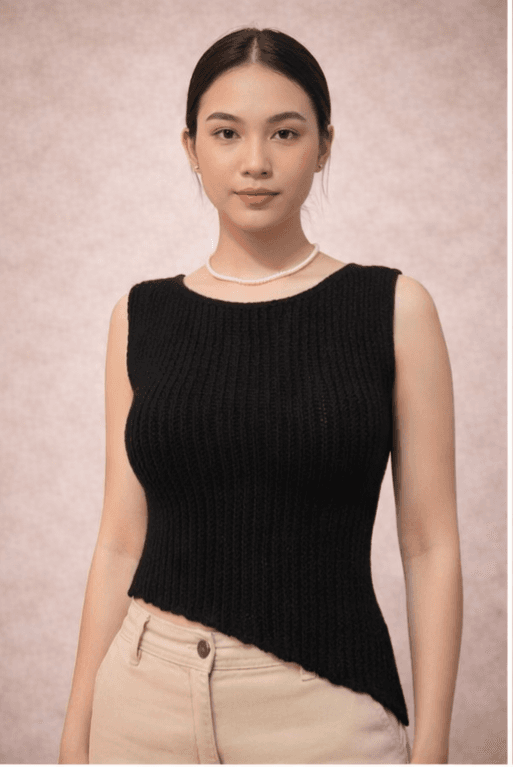 Handmade Crochet Black Top (Side Design)