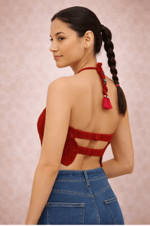 Handmade Crochet Backless Top (Maroon) thumbnail 2