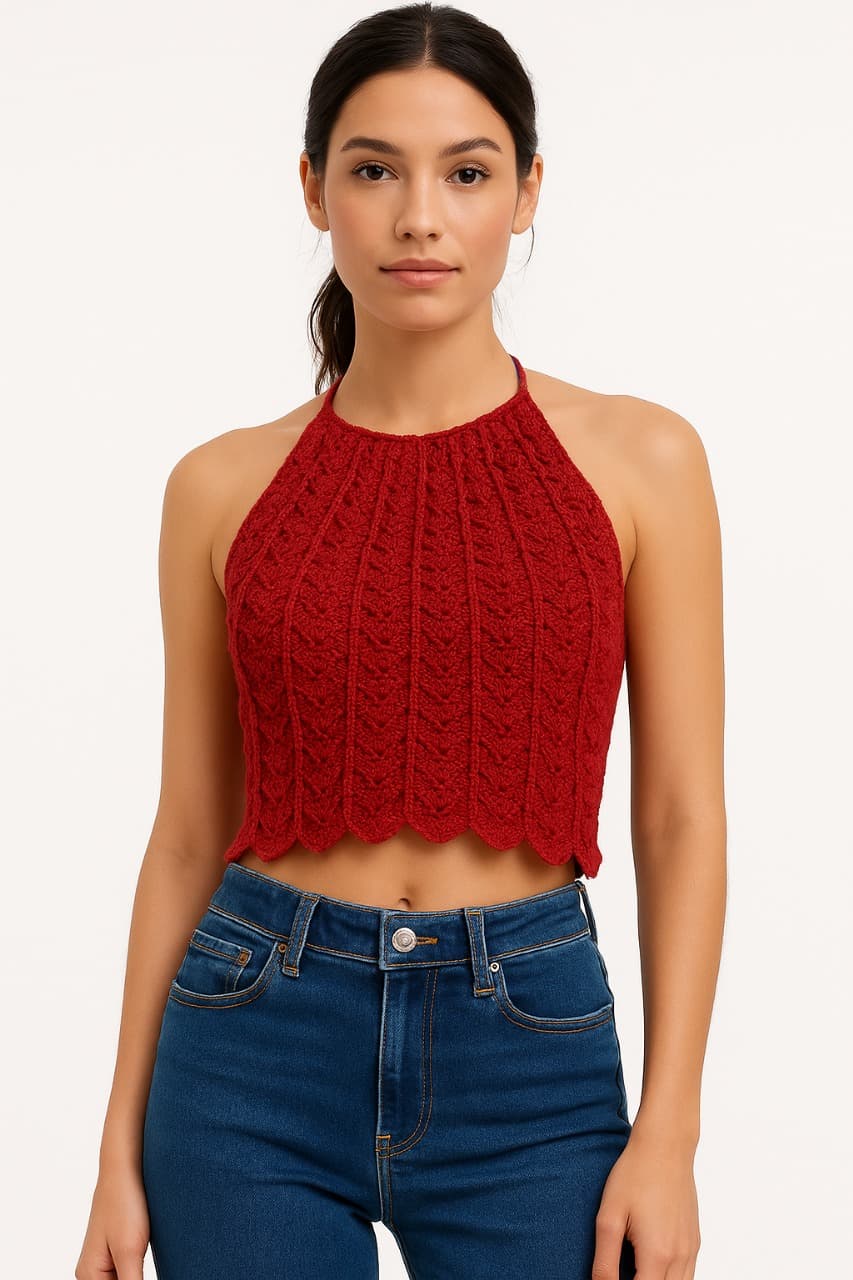 Handmade Crochet Backless Top (Maroon) thumbnail 3