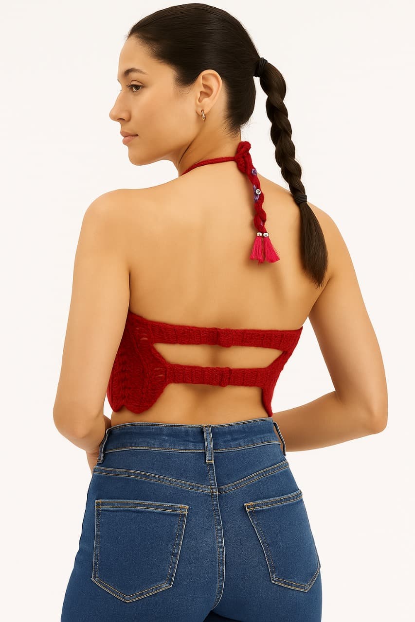 Handmade Crochet Backless Top (Maroon) thumbnail 4
